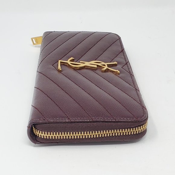 100% Auth YSL Monogram Grain Gold Zippy Wallet - Picture 6 of 14